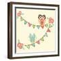 Cute Owls Hanging in Flags-AnaMarques-Framed Art Print