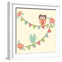 Cute Owls Hanging in Flags-AnaMarques-Framed Art Print