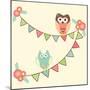 Cute Owls Hanging in Flags-AnaMarques-Mounted Art Print