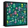 Cute Pattern with Cartoon Birds and Flowers-Luizavictorya72-Framed Stretched Canvas