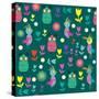 Cute Pattern with Cartoon Birds and Flowers-Luizavictorya72-Stretched Canvas