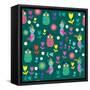 Cute Pattern with Cartoon Birds and Flowers-Luizavictorya72-Framed Stretched Canvas