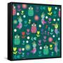 Cute Pattern with Cartoon Birds and Flowers-Luizavictorya72-Framed Stretched Canvas