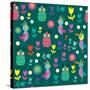 Cute Pattern with Cartoon Birds and Flowers-Luizavictorya72-Stretched Canvas