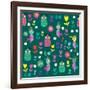 Cute Pattern with Cartoon Birds and Flowers-Luizavictorya72-Framed Art Print