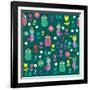 Cute Pattern with Cartoon Birds and Flowers-Luizavictorya72-Framed Art Print