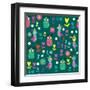 Cute Pattern with Cartoon Birds and Flowers-Luizavictorya72-Framed Art Print