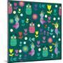 Cute Pattern with Cartoon Birds and Flowers-Luizavictorya72-Mounted Art Print