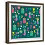 Cute Pattern with Cartoon Birds and Flowers-Luizavictorya72-Framed Art Print