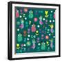 Cute Pattern with Cartoon Birds and Flowers-Luizavictorya72-Framed Art Print