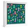 Cute Pattern with Cartoon Birds and Flowers-Luizavictorya72-Framed Art Print