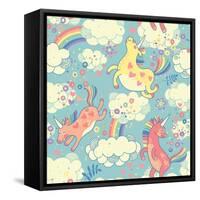 Cute Pattern with Rainbow Unicorns-Baksiabat-Framed Stretched Canvas