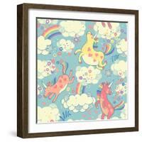 Cute Pattern with Rainbow Unicorns-Baksiabat-Framed Art Print