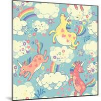 Cute Pattern with Rainbow Unicorns-Baksiabat-Mounted Art Print