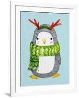 Cute Penguin in Scarf. Watercolor Illustration.Perfect for Christmas Cards.-Maria Sem-Framed Art Print