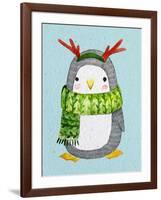 Cute Penguin in Scarf. Watercolor Illustration.Perfect for Christmas Cards.-Maria Sem-Framed Art Print