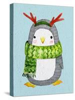 Cute Penguin in Scarf. Watercolor Illustration.Perfect for Christmas Cards.-Maria Sem-Stretched Canvas