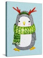 Cute Penguin in Scarf. Watercolor Illustration.Perfect for Christmas Cards.-Maria Sem-Stretched Canvas