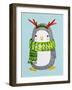 Cute Penguin in Scarf. Watercolor Illustration.Perfect for Christmas Cards.-Maria Sem-Framed Art Print