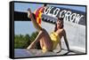 Cute Pin-Up Girl Sitting on the Wing of a P-51 Mustang-null-Framed Stretched Canvas