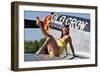 Cute Pin-Up Girl Sitting on the Wing of a P-51 Mustang-null-Framed Premium Photographic Print