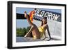 Cute Pin-Up Girl Sitting on the Wing of a P-51 Mustang-null-Framed Premium Photographic Print