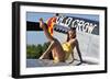 Cute Pin-Up Girl Sitting on the Wing of a P-51 Mustang-null-Framed Photographic Print