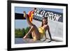 Cute Pin-Up Girl Sitting on the Wing of a P-51 Mustang-null-Framed Photographic Print