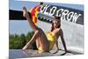 Cute Pin-Up Girl Sitting on the Wing of a P-51 Mustang-null-Mounted Photographic Print