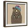 Cute Portrait of Bear with Headphones-Olga_Angelloz-Framed Art Print