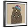 Cute Portrait of Bear with Headphones-Olga_Angelloz-Framed Art Print