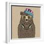 Cute Portrait of Bear with Headphones-Olga_Angelloz-Framed Art Print