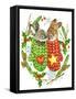 Cute Rabbit. Forest Animal. Christmas Card. Watercolor Winter Holidays Wreath Frame.-Faenkova Elena-Framed Stretched Canvas