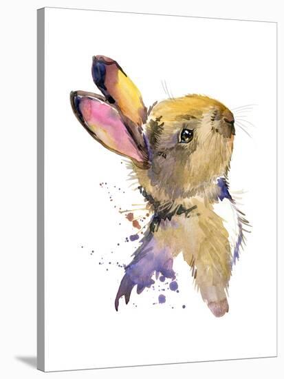 Cute Rabbit. Hare. Watercolor Illustration. Forest Animal.-Faenkova Elena-Stretched Canvas