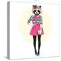 Cute Raccoon Hipster Girl-Olga_Angelloz-Stretched Canvas