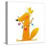 Cute Red Fox Holding Dried Mushrooms on String. Wildlife Brightly Colored with Food. Vector Illustr-Popmarleo-Stretched Canvas
