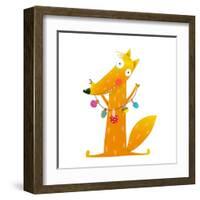 Cute Red Fox Holding Dried Mushrooms on String. Wildlife Brightly Colored with Food. Vector Illustr-Popmarleo-Framed Art Print