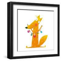 Cute Red Fox Holding Dried Mushrooms on String. Wildlife Brightly Colored with Food. Vector Illustr-Popmarleo-Framed Art Print