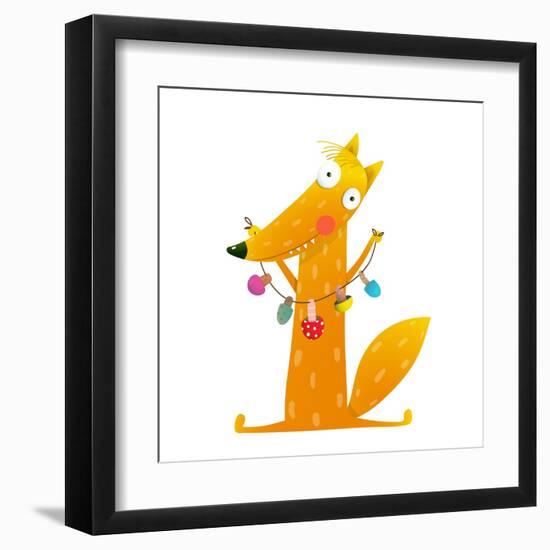 Cute Red Fox Holding Dried Mushrooms on String. Wildlife Brightly Colored with Food. Vector Illustr-Popmarleo-Framed Art Print