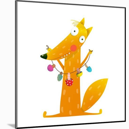 Cute Red Fox Holding Dried Mushrooms on String. Wildlife Brightly Colored with Food. Vector Illustr-Popmarleo-Mounted Art Print