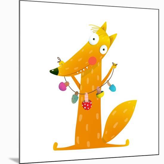 Cute Red Fox Holding Dried Mushrooms on String. Wildlife Brightly Colored with Food. Vector Illustr-Popmarleo-Mounted Art Print