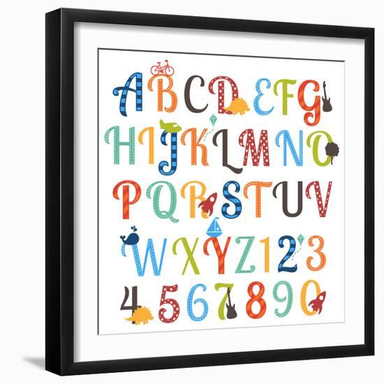 Cute Retro Style Boy Themed Alphabet Set-Pink Pueblo-Framed Premium Giclee Print