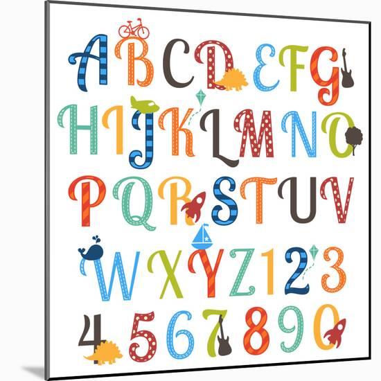 Cute Retro Style Boy Themed Alphabet Set-Pink Pueblo-Mounted Premium Giclee Print