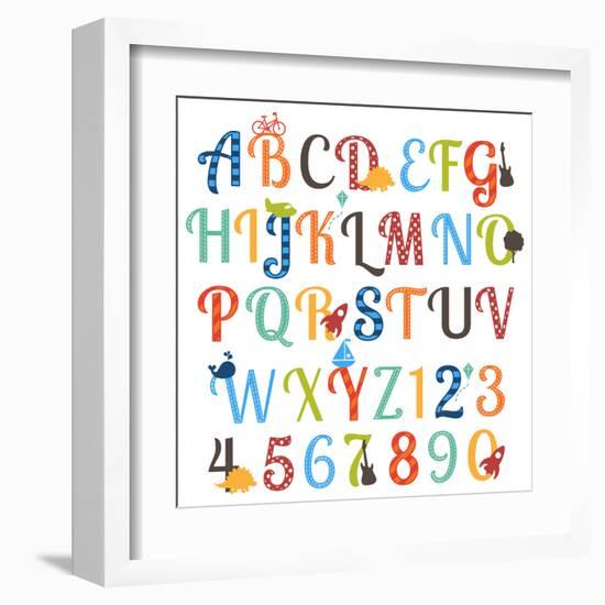 Cute Retro Style Boy Themed Alphabet Set-Pink Pueblo-Framed Art Print