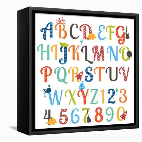 Cute Retro Style Boy Themed Alphabet Set-Pink Pueblo-Framed Stretched Canvas