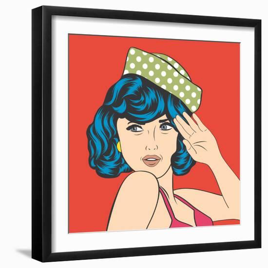 Cute Retro Woman in Comics Style-Eva Andreea-Framed Art Print