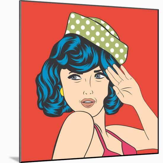 Cute Retro Woman in Comics Style-Eva Andreea-Mounted Art Print