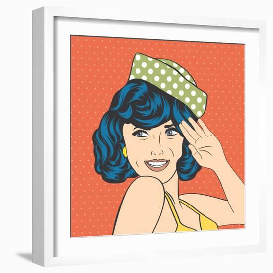 Cute Retro Woman in Comics Style-Eva Andreea-Framed Art Print