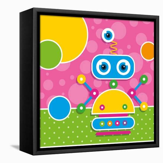 Cute Robot Greeting Card-Jelena Z-Framed Stretched Canvas