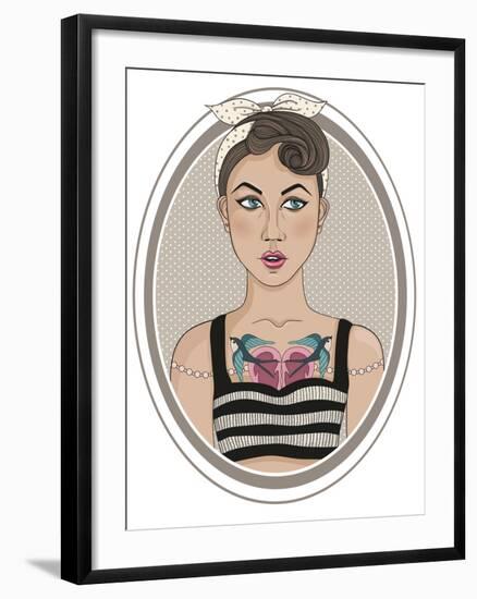 Cute Rockabilly Style Fashion Girl-cherry blossom girl-Framed Art Print